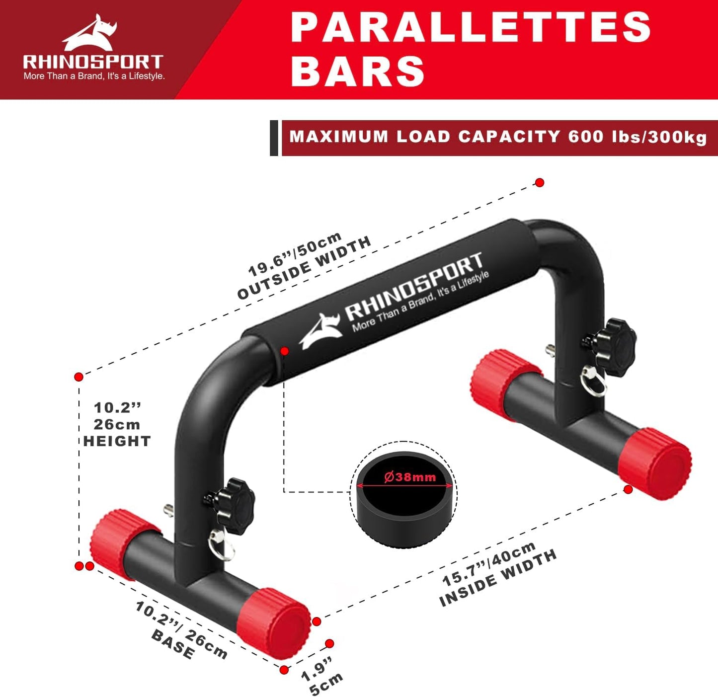 RHINOSPORT Parallettes Bars D5 Dip Calisthenics Push Up Bars
