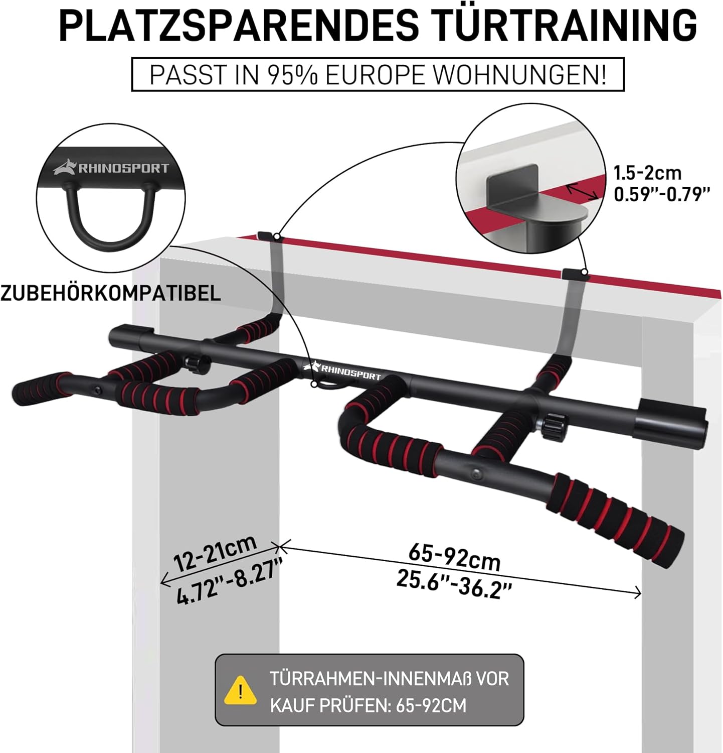 RHINOSPORT Pull Up Bar for Doorway ONE-ULTRA Doors 65-92cm