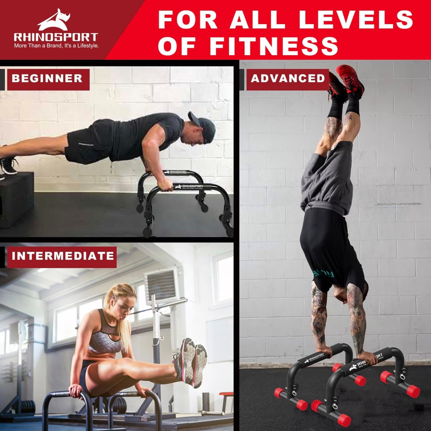 RHINOSPORT Parallettes Bars D5 Dip Calisthenics Push Up Bars