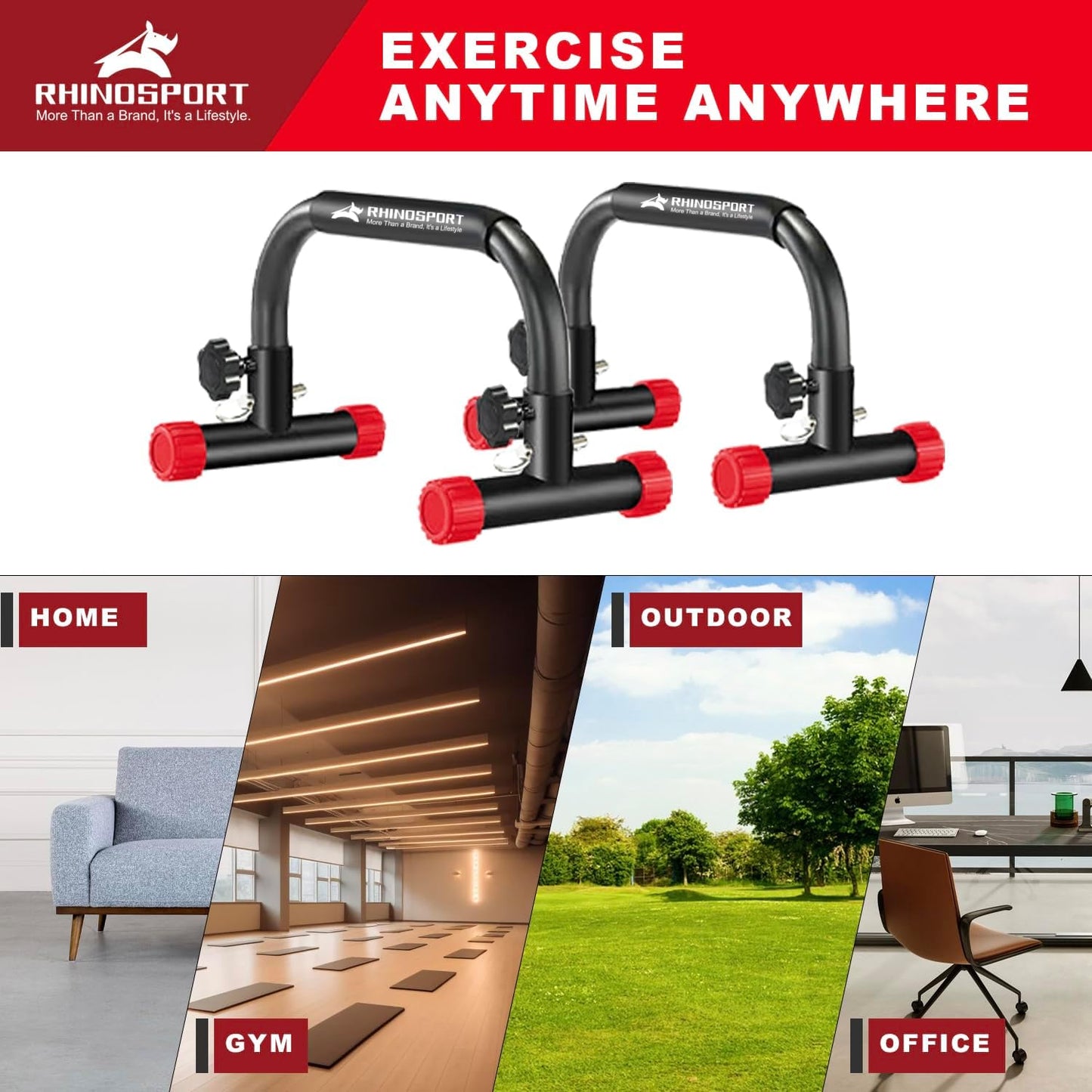 RHINOSPORT Parallettes Bars D5 Dip Calisthenics Push Up Bars