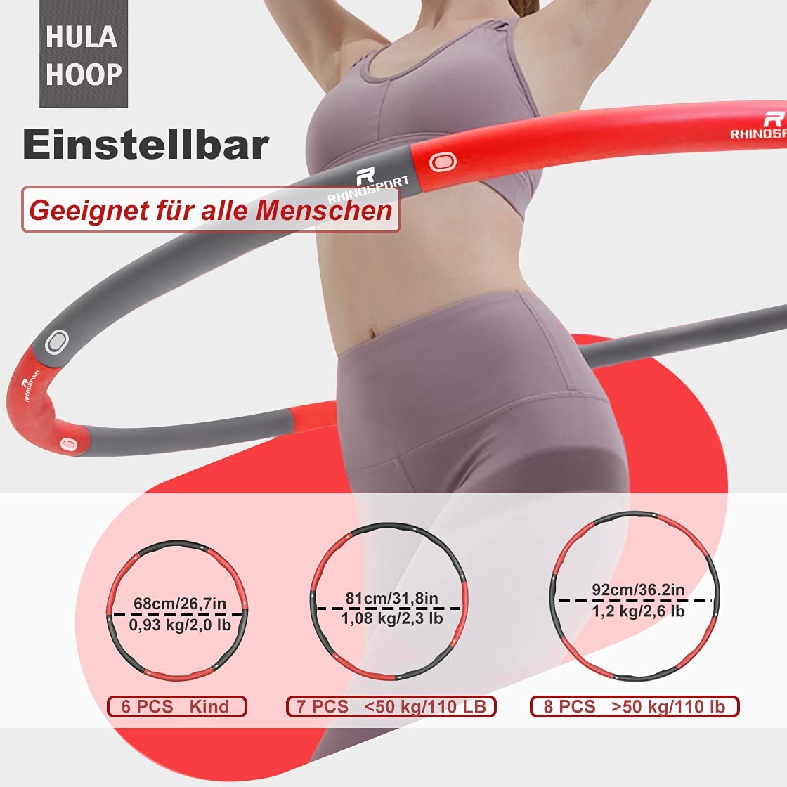 RHINOSPORT Hula Hoop 8 Removable Pieces Adjusted (1.2 kg)