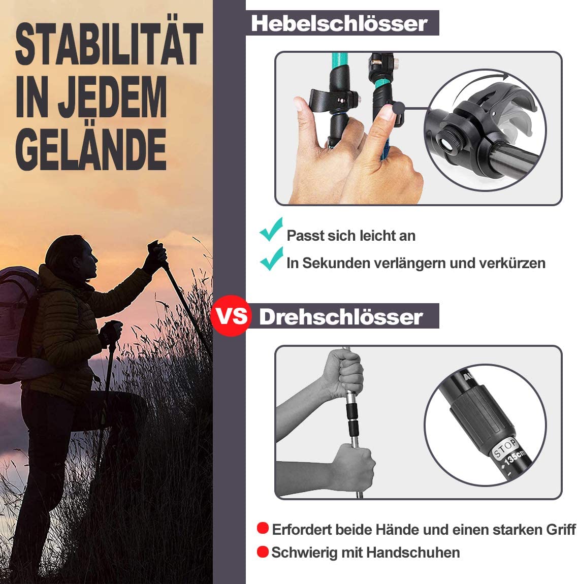 Collapsible Hiking Poles Pack of 2 Trekking Poles for Hiking