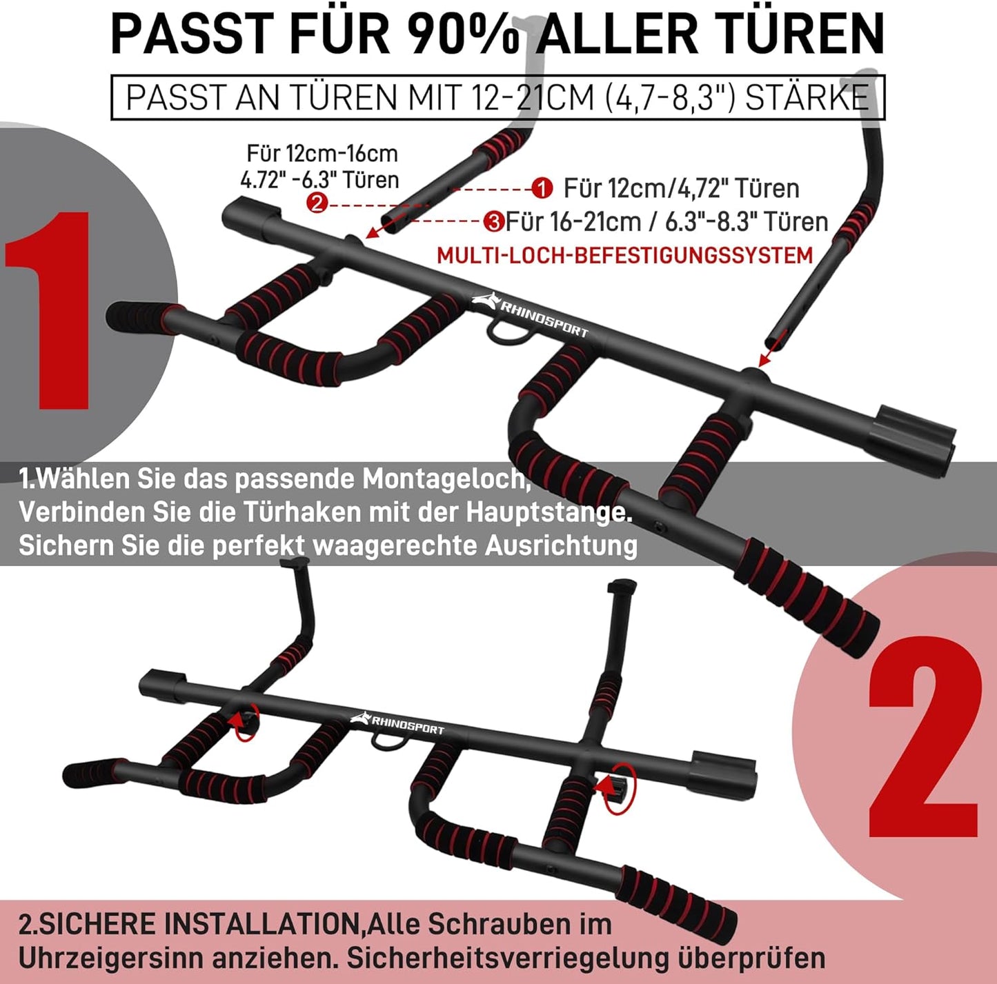 RHINOSPORT Pull Up Bar for Doorway ONE-ULTRA Doors 65-92cm