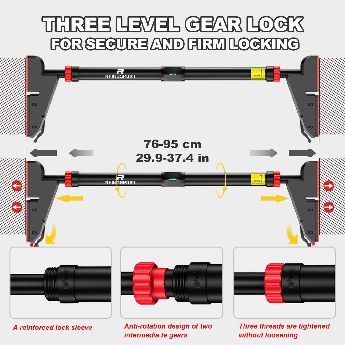 RHINOSPORT Pull Up Bar P6 for Doorway 76-95 cm (29.9in-37.4in)