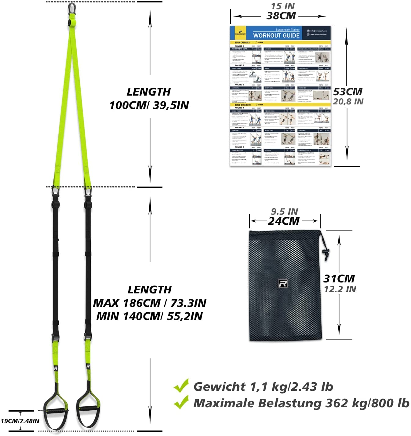 RHINOSPORT Sling Trainer Set S6 with Door Anchor Adjustable